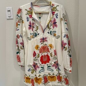 FARM Rio White Dress with Colorful Floral Embroidery